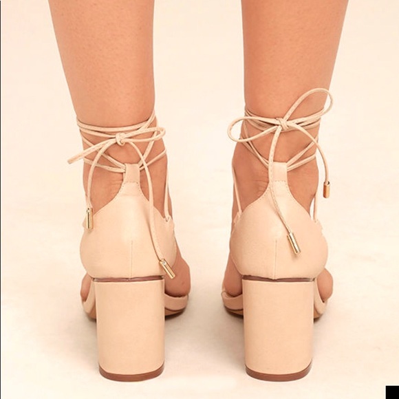 Beige Lace-Up Heels - Picture 1 of 4